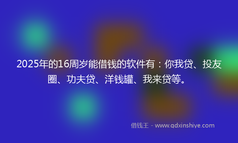 2025年的16周岁能借钱的软件有：你我贷、投友圈、功夫贷、洋钱罐、我来贷等。