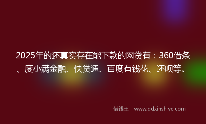 2025年的还真实存在能下款的网贷有：360借条、度小满金融、快贷通、百度有钱花、还呗等。
