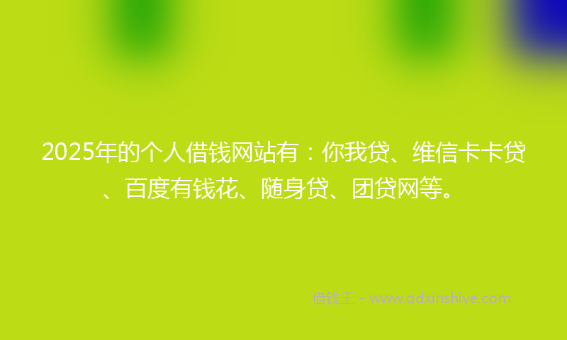 2025年的个人借钱网站有：你我贷、维信卡卡贷、百度有钱花、随身贷、团贷网等。