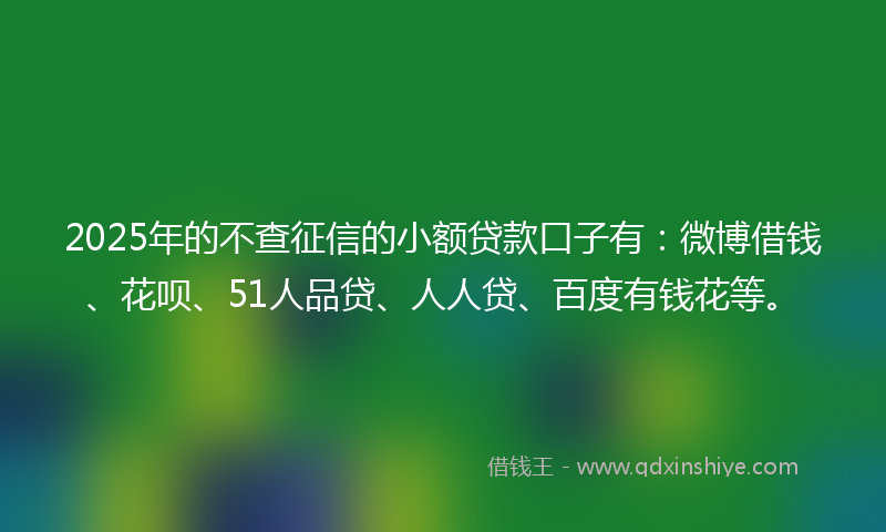 2025年的不查征信的小额贷款口子有：微博借钱、花呗、51人品贷、人人贷、百度有钱花等。