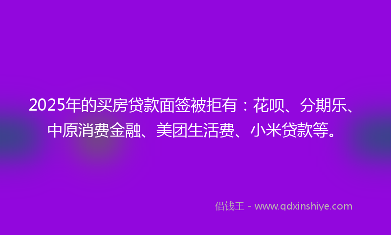 2025年的买房贷款面签被拒有：花呗、分期乐、中原消费金融、美团生活费、小米贷款等。