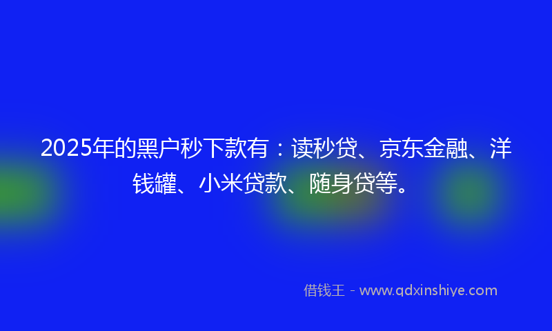 2025年的黑户秒下款有：读秒贷、京东金融、洋钱罐、小米贷款、随身贷等。