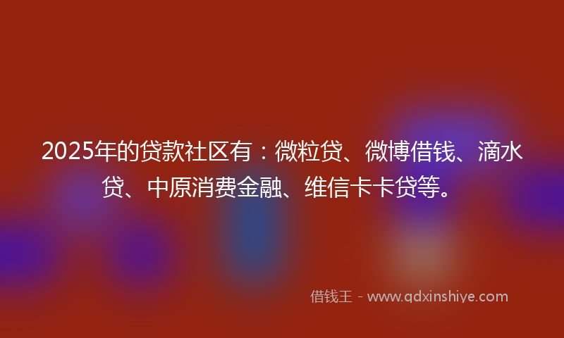 2025年的贷款社区有：微粒贷、微博借钱、滴水贷、中原消费金融、维信卡卡贷等。