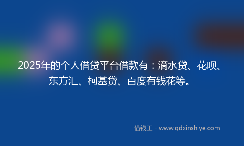 2025年的个人借贷平台借款有：滴水贷、花呗、东方汇、柯基贷、百度有钱花等。