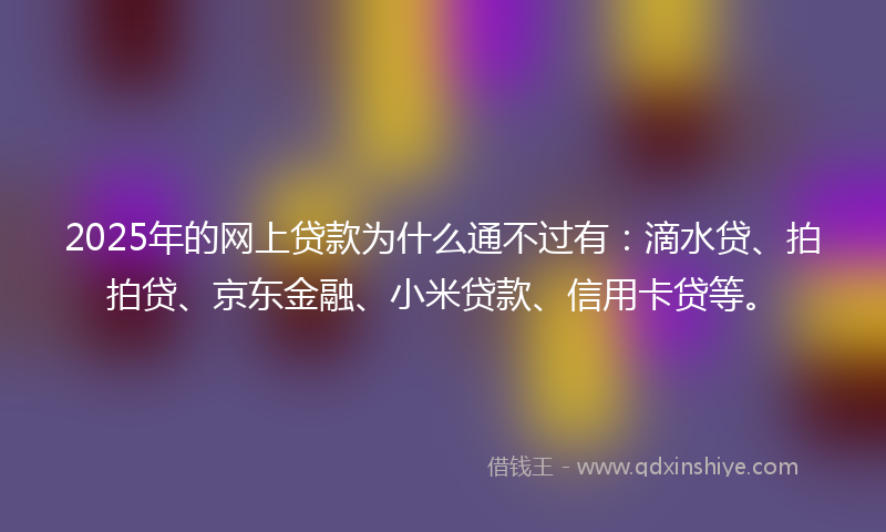 2025年的网上贷款为什么通不过有：滴水贷、拍拍贷、京东金融、小米贷款、信用卡贷等。