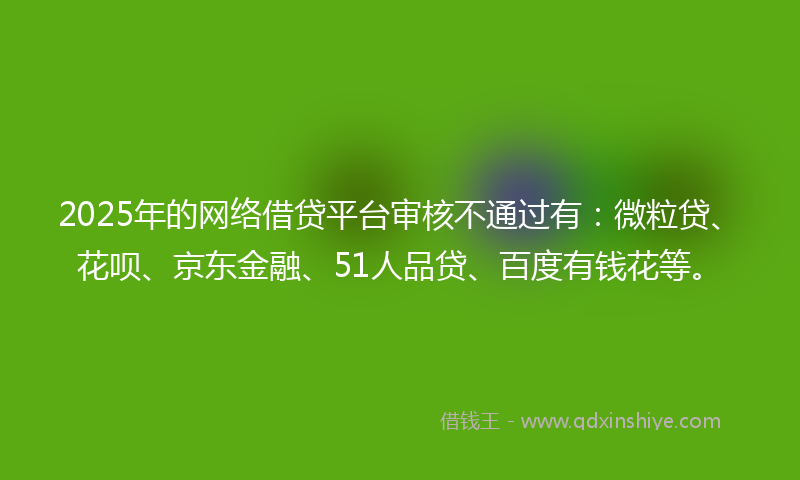 2025年的网络借贷平台审核不通过有：微粒贷、花呗、京东金融、51人品贷、百度有钱花等。