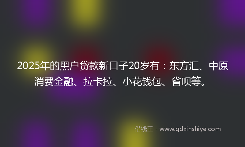 2025年的黑户贷款新口子20岁有：东方汇、中原消费金融、拉卡拉、小花钱包、省呗等。