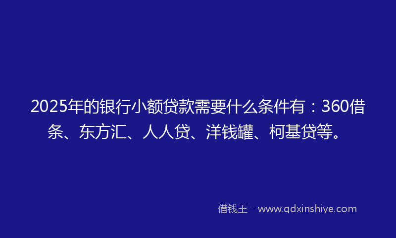 2025年的银行小额贷款需要什么条件有：360借条、东方汇、人人贷、洋钱罐、柯基贷等。