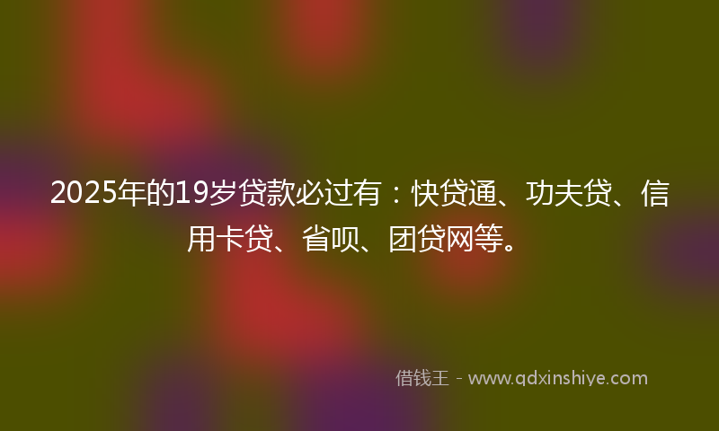 2025年的19岁贷款必过有：快贷通、功夫贷、信用卡贷、省呗、团贷网等。