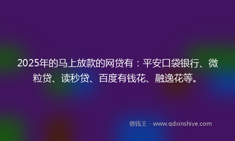 2025年的马上放款的网贷有：平安口袋银行、微粒贷、读秒贷、百度有钱花、融逸花等。