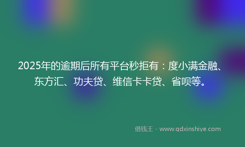 2025年的逾期后所有平台秒拒有：度小满金融、东方汇、功夫贷、维信卡卡贷、省呗等。