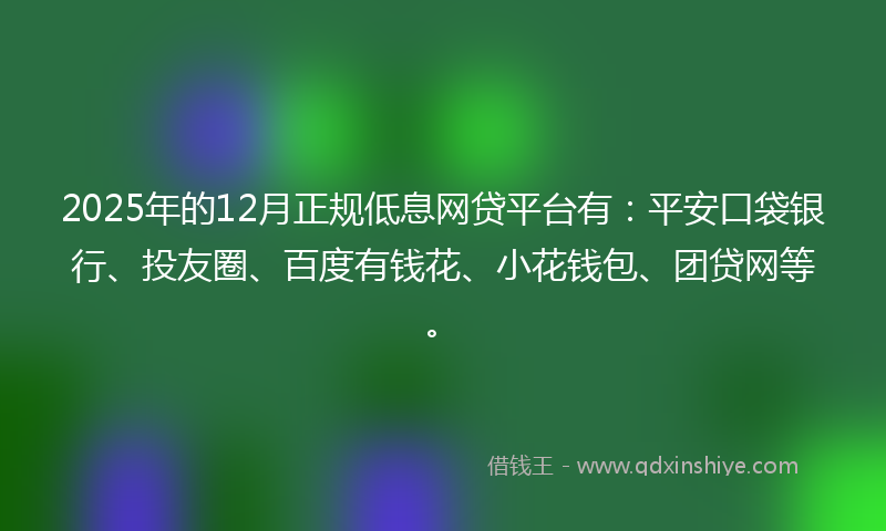 2025年的12月正规低息网贷平台有：平安口袋银行、投友圈、百度有钱花、小花钱包、团贷网等。