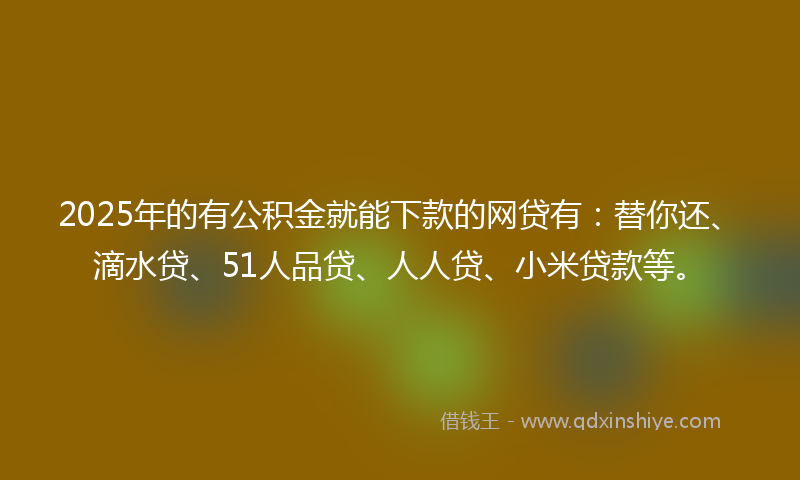 2025年的有公积金就能下款的网贷有：替你还、滴水贷、51人品贷、人人贷、小米贷款等。