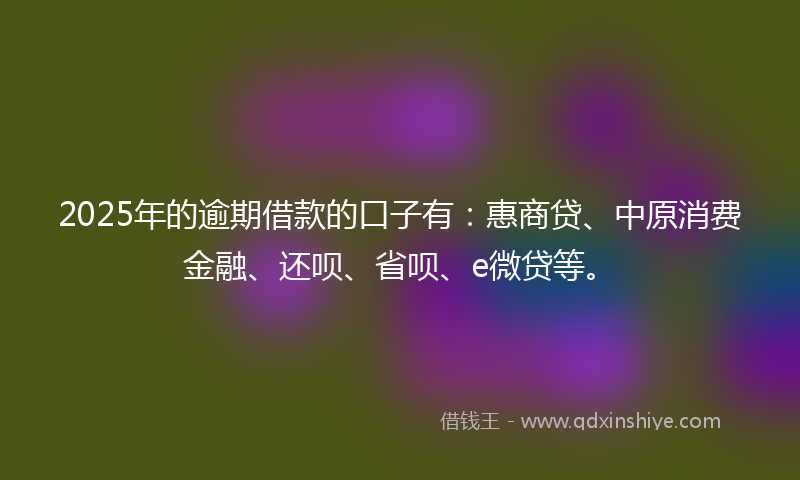 2025年的逾期借款的口子有：惠商贷、中原消费金融、还呗、省呗、e微贷等。