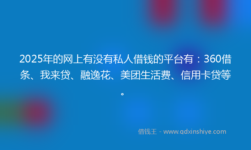 2025年的网上有没有私人借钱的平台有：360借条、我来贷、融逸花、美团生活费、信用卡贷等。