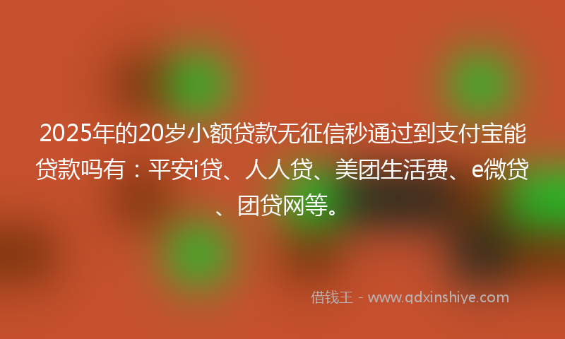 2025年的20岁小额贷款无征信秒通过到支付宝能贷款吗有：平安i贷、人人贷、美团生活费、e微贷、团贷网等。