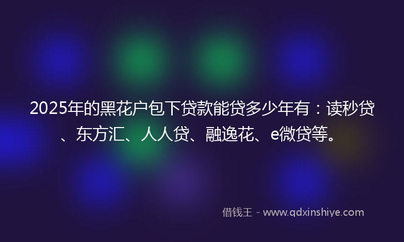 2025年的黑花户包下贷款能贷多少年有：读秒贷、东方汇、人人贷、融逸花、e微贷等。
