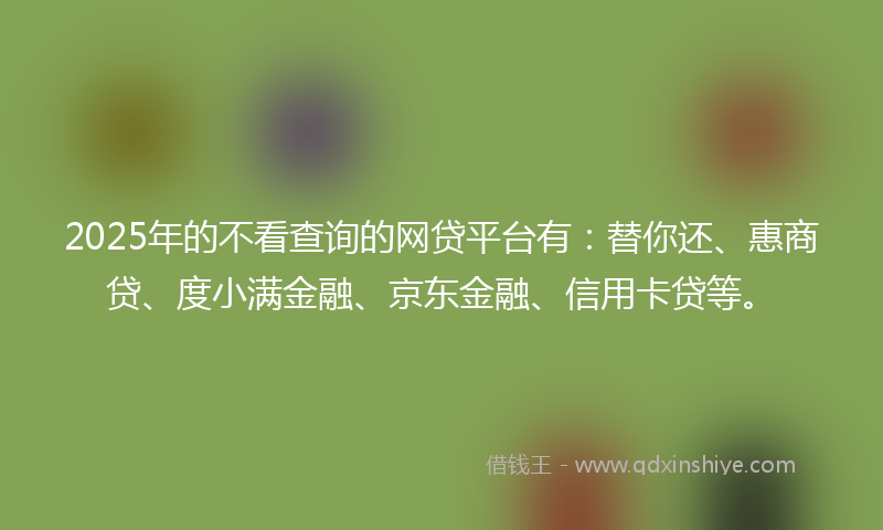 2025年的不看查询的网贷平台有：替你还、惠商贷、度小满金融、京东金融、信用卡贷等。