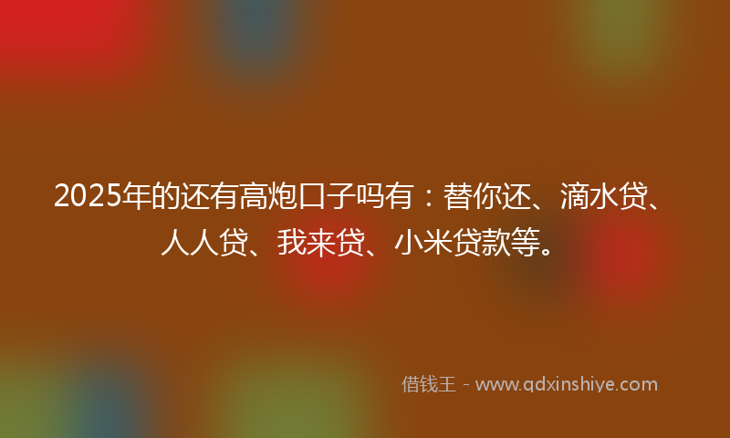 2025年的还有高炮口子吗有：替你还、滴水贷、人人贷、我来贷、小米贷款等。