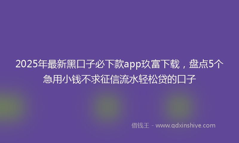 2025年最新黑口子必下款app玖富下载，盘点5个急用小钱不求征信流水轻松贷的口子
