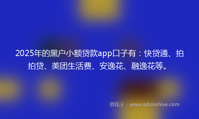 2025年的黑户小额贷款app口子有：快贷通、拍拍贷、美团生活费、安逸花、融逸花等。