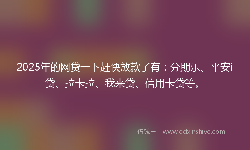 2025年的网贷一下赶快放款了有：分期乐、平安i贷、拉卡拉、我来贷、信用卡贷等。