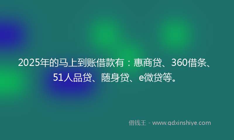 2025年的马上到账借款有：惠商贷、360借条、51人品贷、随身贷、e微贷等。