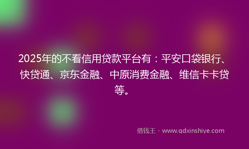 2025年的不看信用贷款平台有：平安口袋银行、快贷通、京东金融、中原消费金融、维信卡卡贷等。