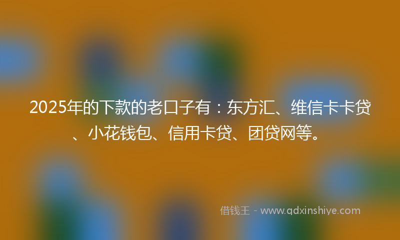 2025年的下款的老口子有：东方汇、维信卡卡贷、小花钱包、信用卡贷、团贷网等。