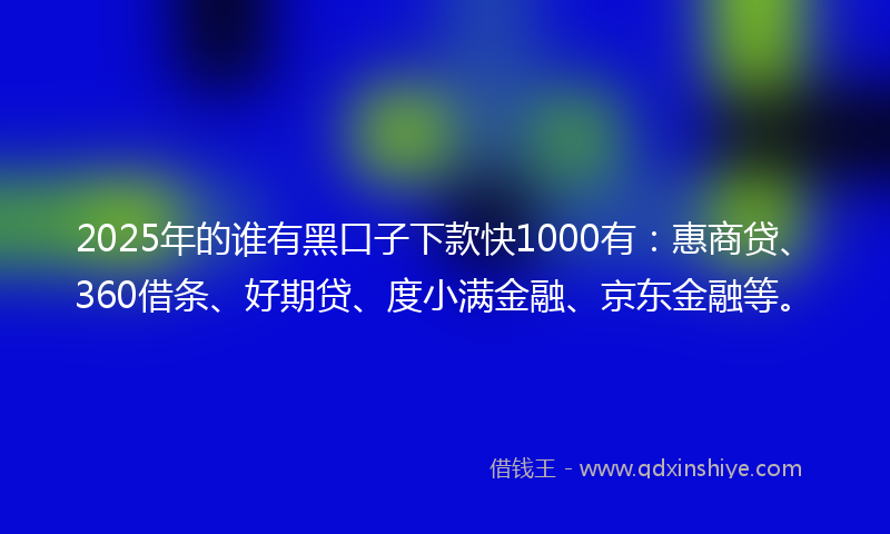 2025年的谁有黑口子下款快1000有：惠商贷、360借条、好期贷、度小满金融、京东金融等。
