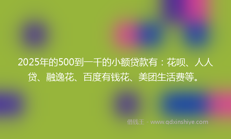 2025年的500到一千的小额贷款有：花呗、人人贷、融逸花、百度有钱花、美团生活费等。