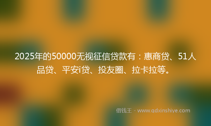 2025年的50000无视征信贷款有：惠商贷、51人品贷、平安i贷、投友圈、拉卡拉等。