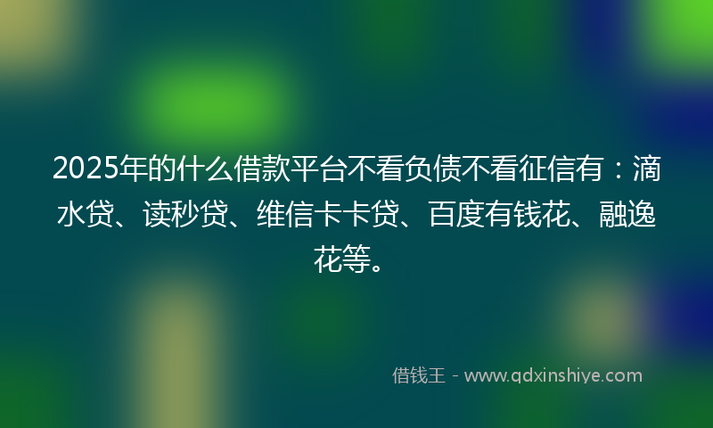 2025年的什么借款平台不看负债不看征信有：滴水贷、读秒贷、维信卡卡贷、百度有钱花、融逸花等。