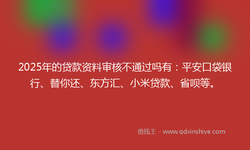 2025年的贷款资料审核不通过吗有：平安口袋银行、替你还、东方汇、小米贷款、省呗等。