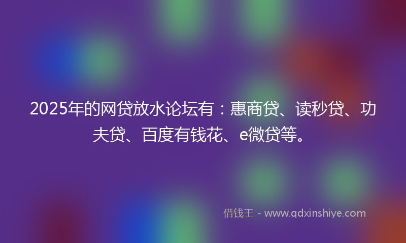 2025年的网贷放水论坛有：惠商贷、读秒贷、功夫贷、百度有钱花、e微贷等。