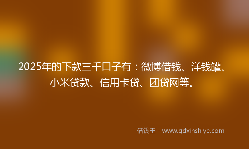 2025年的下款三千口子有：微博借钱、洋钱罐、小米贷款、信用卡贷、团贷网等。