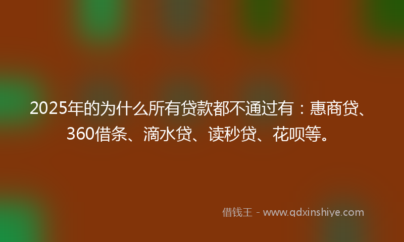 2025年的为什么所有贷款都不通过有：惠商贷、360借条、滴水贷、读秒贷、花呗等。