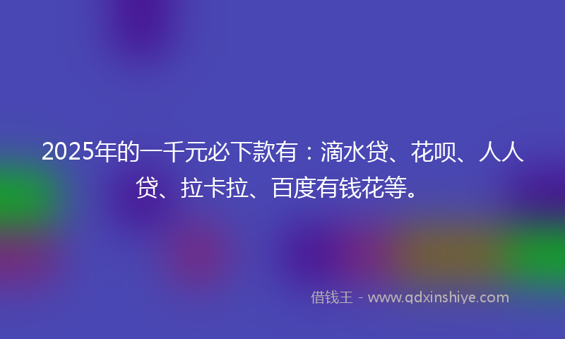 2025年的一千元必下款有：滴水贷、花呗、人人贷、拉卡拉、百度有钱花等。