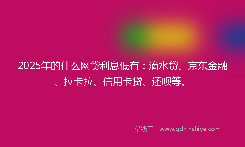 2025年的什么网贷利息低有：滴水贷、京东金融、拉卡拉、信用卡贷、还呗等。