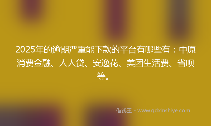 2025年的逾期严重能下款的平台有哪些有：中原消费金融、人人贷、安逸花、美团生活费、省呗等。