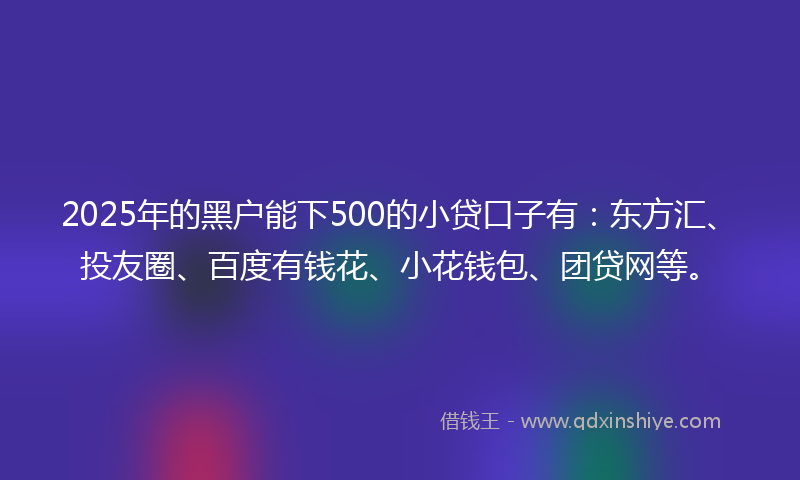 2025年的黑户能下500的小贷口子有：东方汇、投友圈、百度有钱花、小花钱包、团贷网等。
