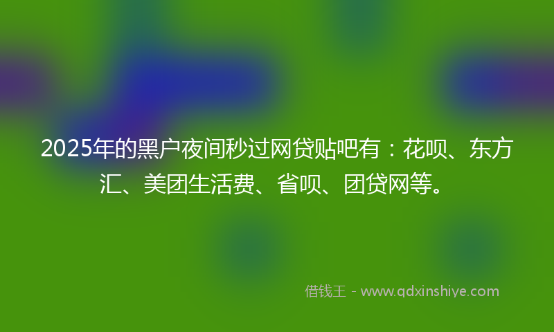 2025年的黑户夜间秒过网贷贴吧有：花呗、东方汇、美团生活费、省呗、团贷网等。