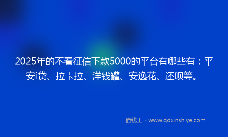 2025年的不看征信下款5000的平台有哪些有：平安i贷、拉卡拉、洋钱罐、安逸花、还呗等。
