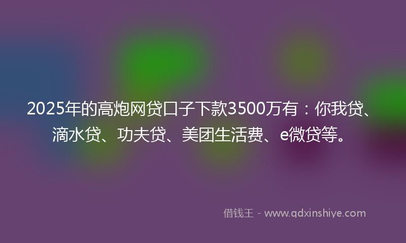 2025年的高炮网贷口子下款3500万有：你我贷、滴水贷、功夫贷、美团生活费、e微贷等。