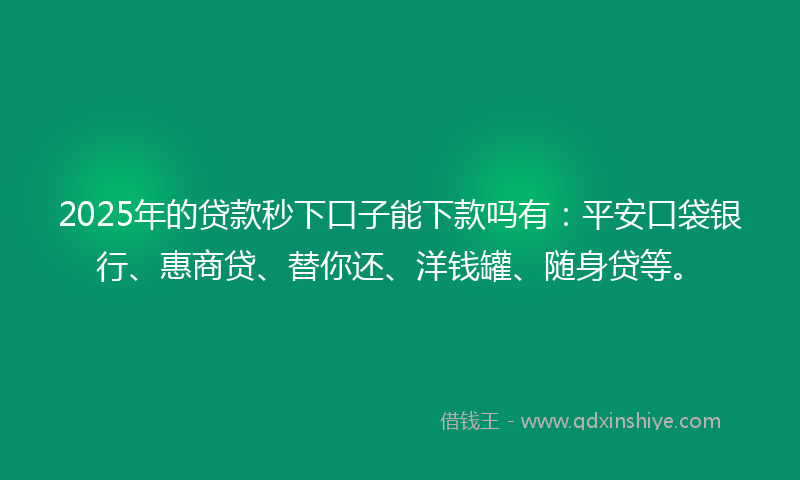 2025年的贷款秒下口子能下款吗有：平安口袋银行、惠商贷、替你还、洋钱罐、随身贷等。