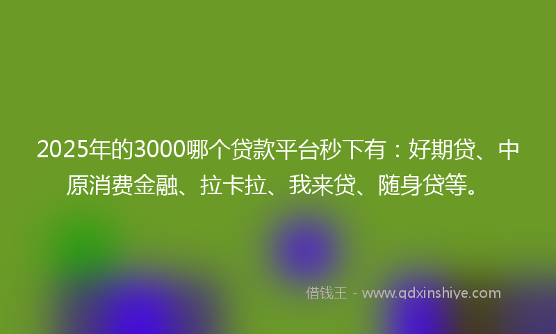 2025年的3000哪个贷款平台秒下有：好期贷、中原消费金融、拉卡拉、我来贷、随身贷等。