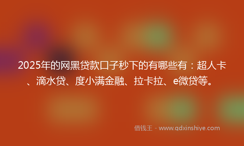 2025年的网黑贷款口子秒下的有哪些有：超人卡、滴水贷、度小满金融、拉卡拉、e微贷等。