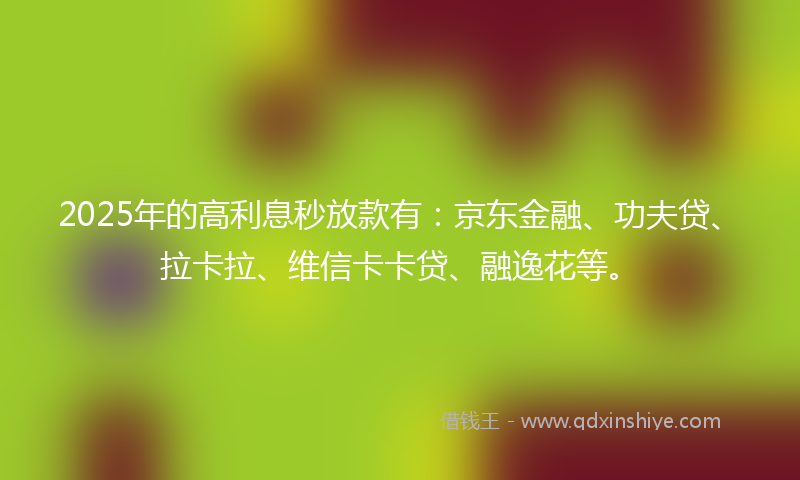 2025年的高利息秒放款有：京东金融、功夫贷、拉卡拉、维信卡卡贷、融逸花等。
