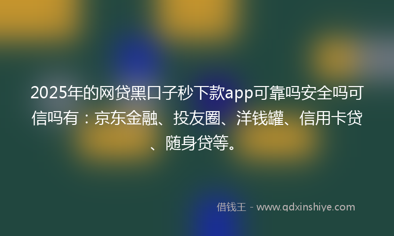 2025年的网贷黑口子秒下款app可靠吗安全吗可信吗有：京东金融、投友圈、洋钱罐、信用卡贷、随身贷等。