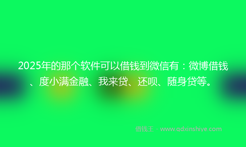 2025年的那个软件可以借钱到微信有：微博借钱、度小满金融、我来贷、还呗、随身贷等。